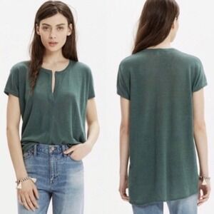 MADEWELL 100% Linen Size Large Green Relaxed Fit V-Neck Tunic Top